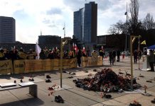 Protesta kundër fjalimit në O.K.B. të Ministrit të regjimit të Iranit, i implikuar në ekzekutimet masive