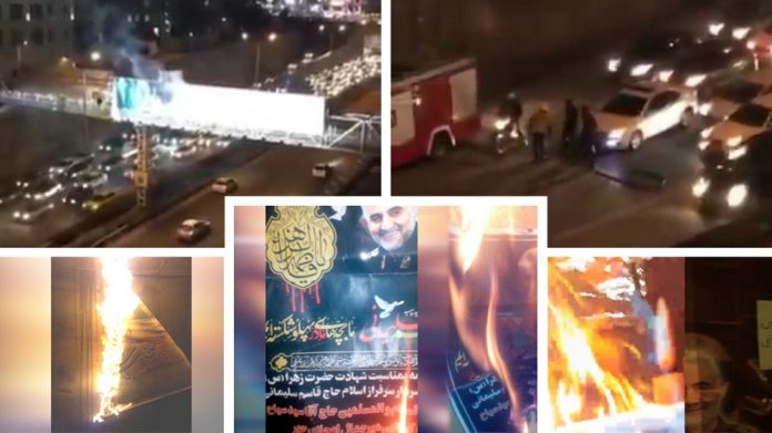 Iran-_Torching_pictures_of_Soleimani_and_Khamenei_in_Tehran