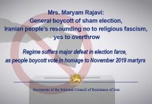 Znj. Maryam Rajavi: Bojkoti i përgjithshëm i zgjedhjeve false, përgjigjje kumbuese ‘jo’ e popullit iranian ndaj fashizmit fetar, ‘po’ përmbysjes