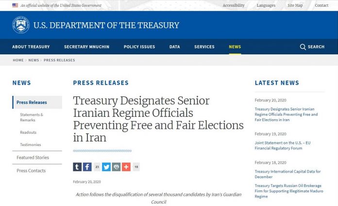 US_Treasury_Designatates_Senior_Iranian_Regime_Officials_Preventing_Free_Elections_in_Iran