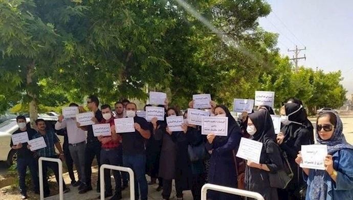 Nurses holding a protest rally in Tehran, Iran