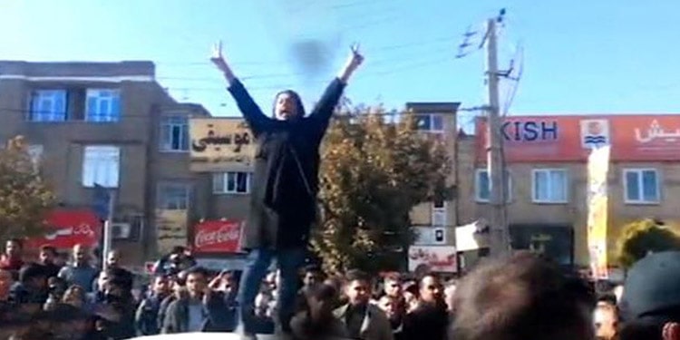 Fatemeh Davand during protest in Boukan