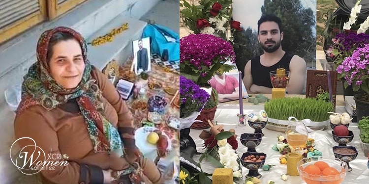 Farngis Mazloum (left) and tomb of Navid Afkari-min