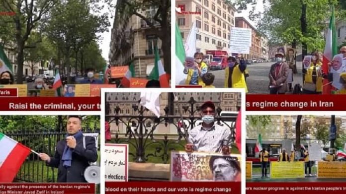 Iranian-supporters-of-the-MEK-and-the-NCRI-hold-rally-against-the-Iranian-regimes-sham-presidential-election-and-Javad-Zarifs-visit-to-some-European-countries.