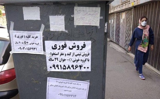 Picture1 Reklamimi në rrugë në Iran për shitjen e veshkave, levave dhe palcës së eshtrave