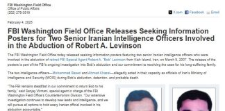 Zyra e FBI-së në Uashington lëshon postera informacioni për dy oficerë të lartë të inteligjencës iraniane të përfshirë në rrëmbimin e Robert A. Levinson