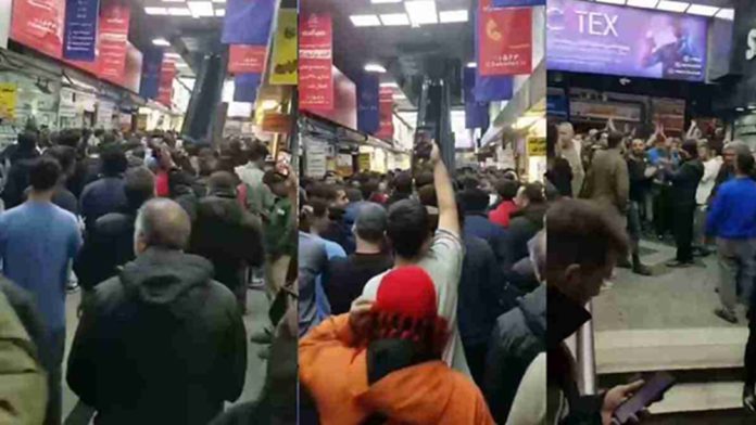 tregtaret-e-pazarit-te-teheranit-ngrihen-ne-proteste-2025 Tregtarët e Pazarit të Teheranit protestuan më 28 dhjetor 2025 duke mbyllur dyqanet në shenjë grevë kundër zhvlerësimit të rialit, inflacionit të lartë dhe korrupsionit qeveritar.