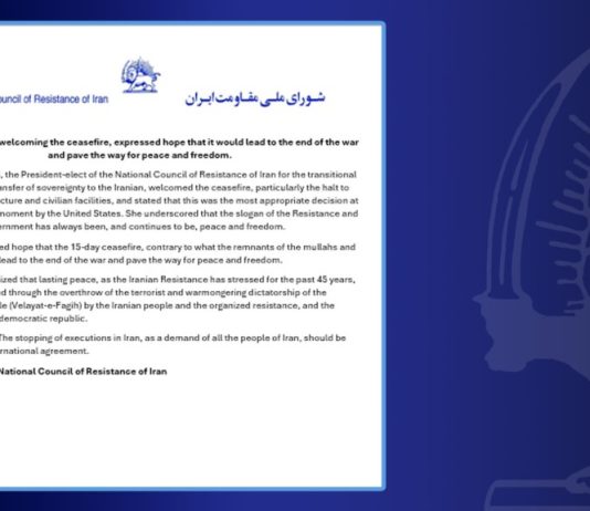 Zonja Rajavi, duke mirëpritur armëpushimin, shprehu shpresën se ai do të çojë në fundin e luftës dhe do të hapë rrugën për paqe dhe liri Zonja Maryam Rajavi, Presidente e zgjedhur e Këshillit Kombëtar të Rezistencës së Iranit, mirëpret armëpushimin 15-ditor dhe shpreh shpresën se ai do të çojë në fundin e luftës, duke hapur rrugën për paqe dhe liri të qëndrueshme përmes rrëzimit të diktaturës klerikale. Ajo thekson ndalimin e ekzekutimeve si kërkesë popullore.