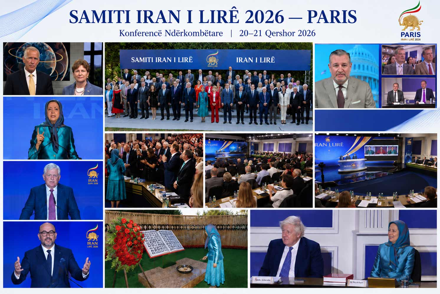 Konferenca Ndërkombëtare “Irani i Lirë 2026” u zhvillua të shtunën dhe të dielën, më 20 dhe 21 qershor. Dhjetëra personalitete të shquara politike, parlamentare, juridike dhe ushtarake nga Shtetet e Bashkuara, Europa dhe Kanadaja morën pjesë në këtë tubim dyditor në selinë e Këshillit Kombëtar të Rezistencës së Iranit në Paris.